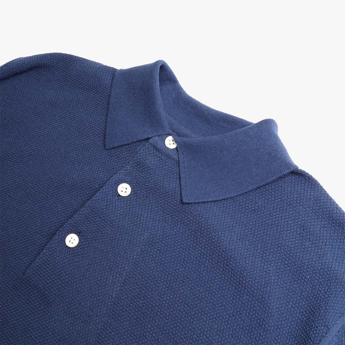 Beams Plus Pique Polo Shirt, Navy, Detail Shot 2