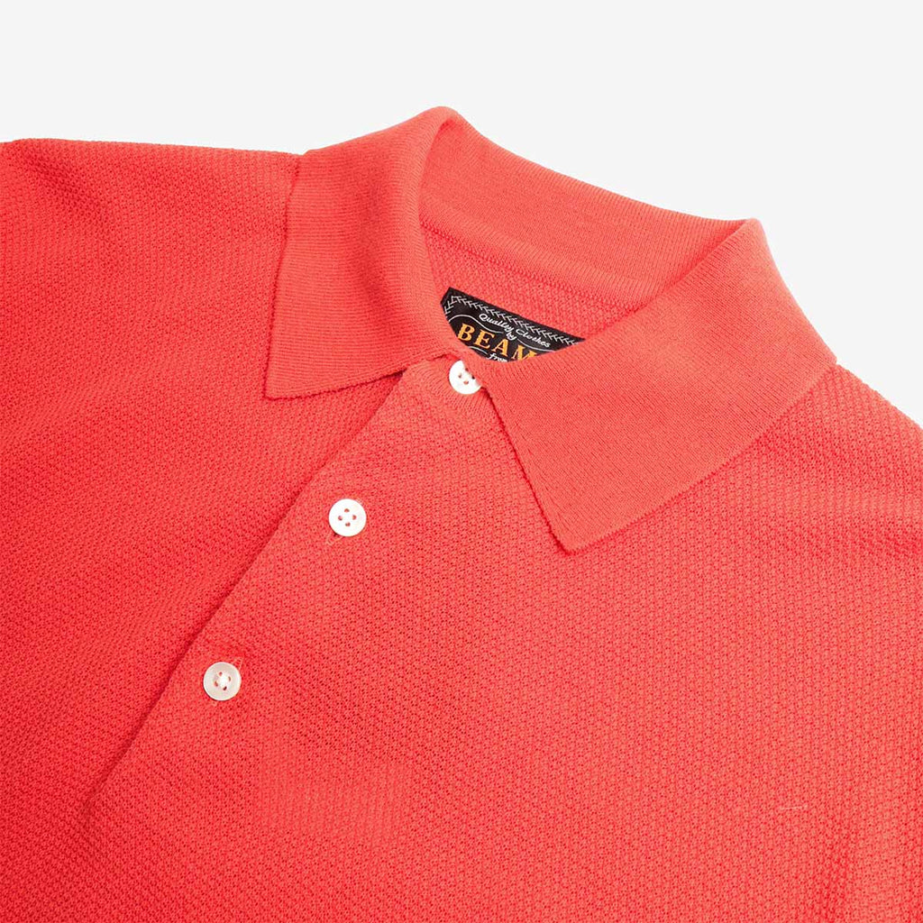 Beams Plus Pique Polo Shirt, Red, Detail Shot 2