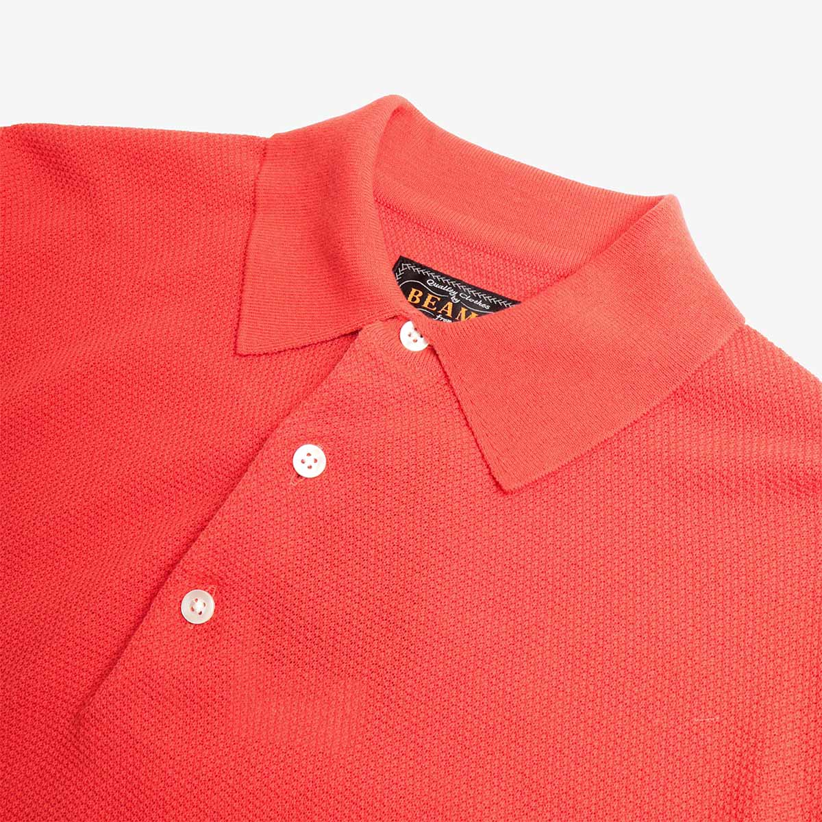 Beams Plus Pique Polo Shirt, Red, Detail Shot 2