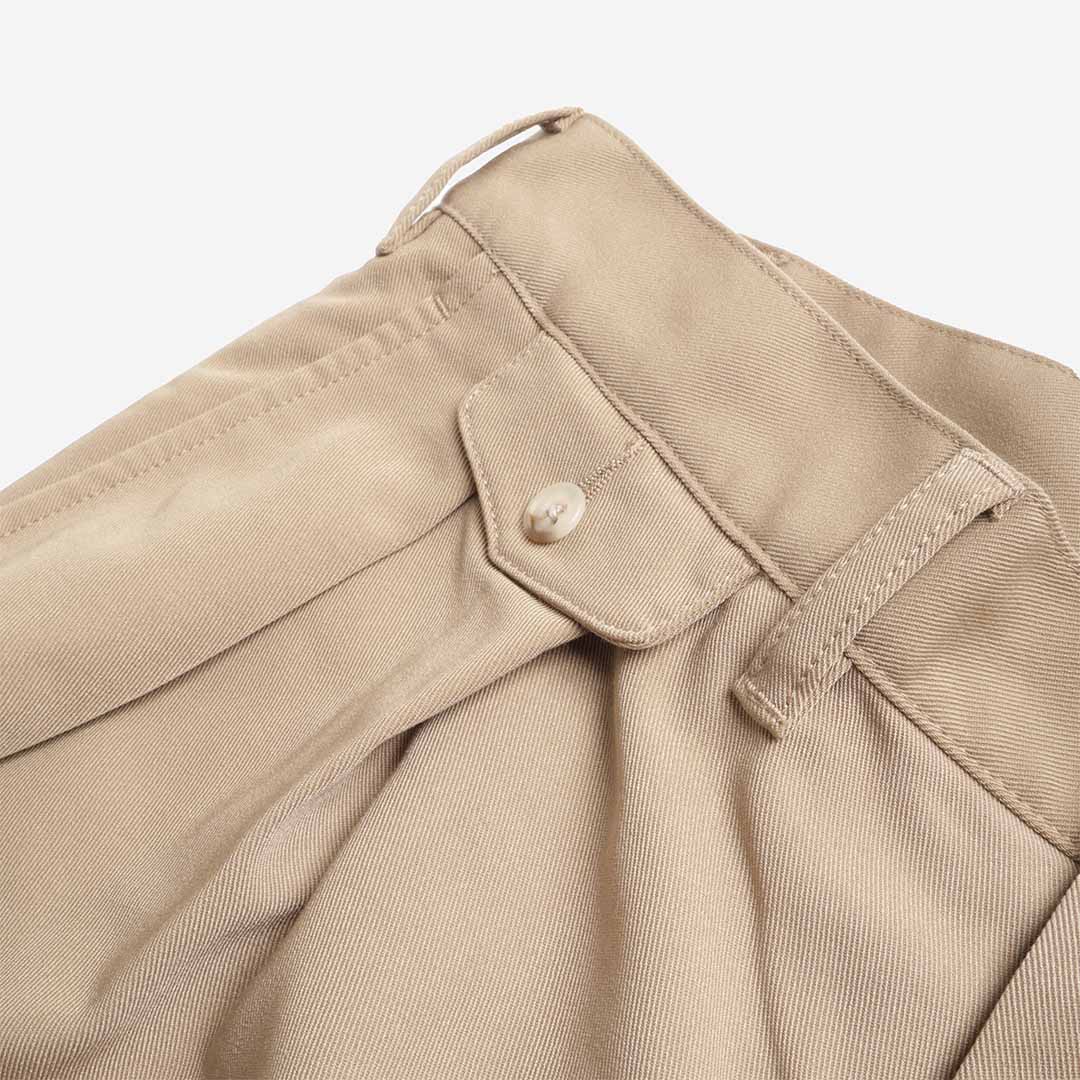 Beams Plus 2 Pleats PE Twill Pant, Sand, Detail Shot 3