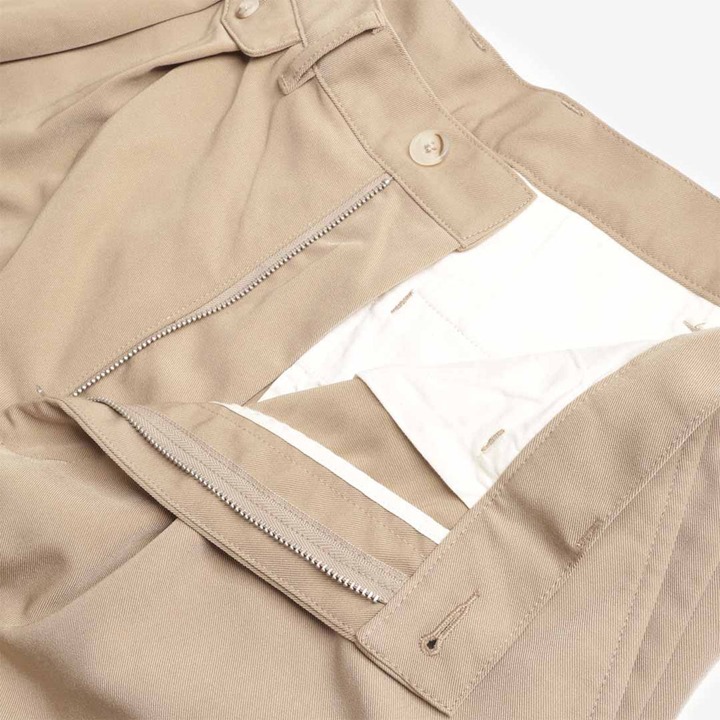 Beams Plus 2 Pleats PE Twill Pant, Sand, Detail Shot 4