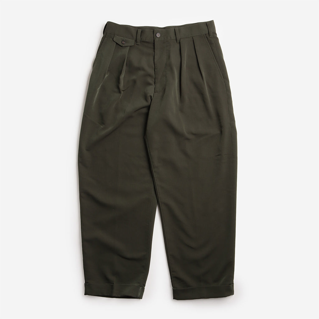 Beams Plus 2 Pleats PE Twill Pant, Green, Detail Shot 1