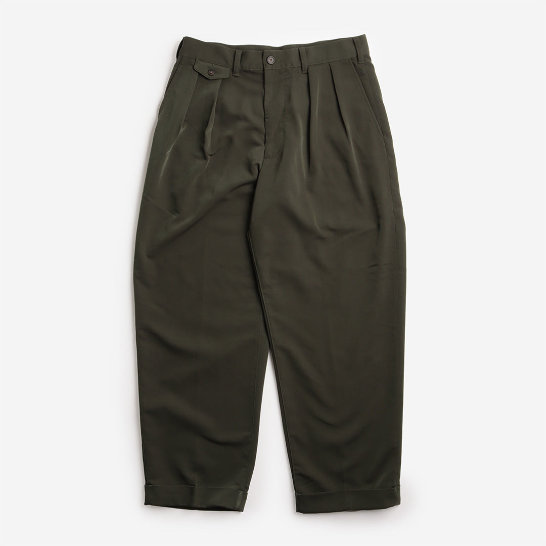 Beams Plus 2 Pleats PE Twill Pant, Green, Detail Shot 1