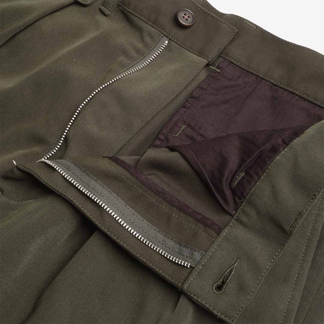 Beams Plus 2 Pleats PE Twill Pant, Green, Detail Shot 4