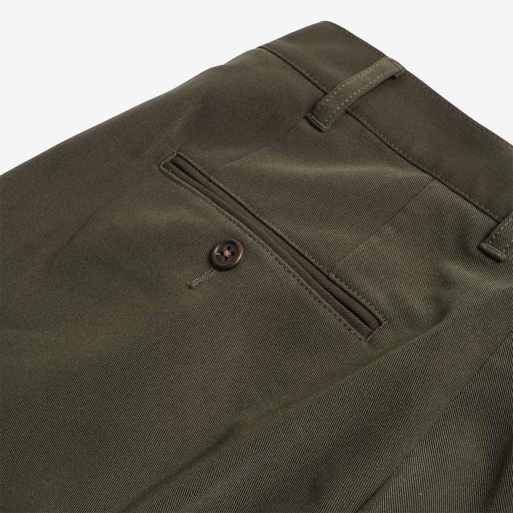 Beams Plus 2 Pleats PE Twill Pant, Green, Detail Shot 5
