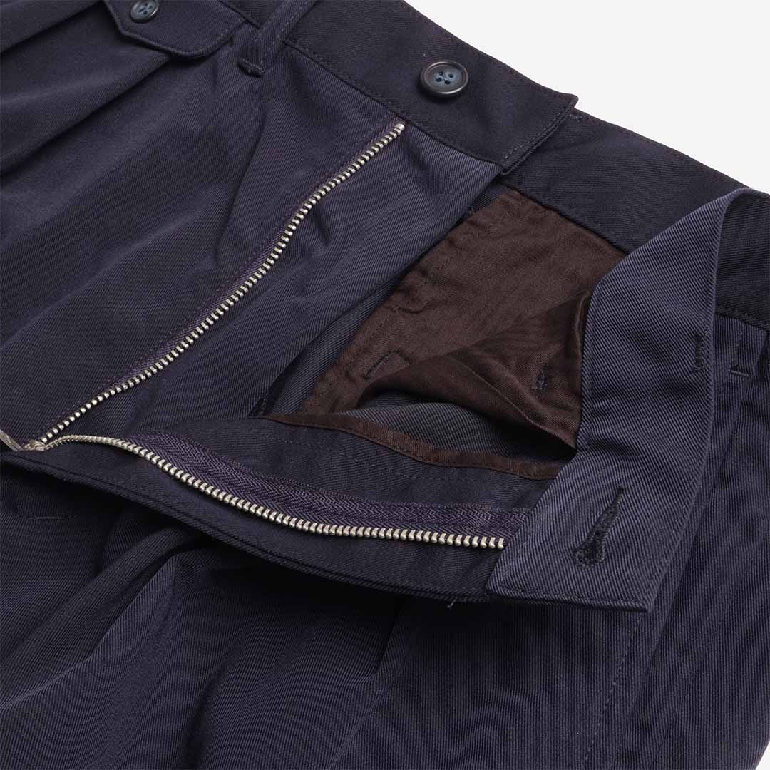 Beams Plus 2 Pleats PE Twill Pant, Navy, Detail Shot 4