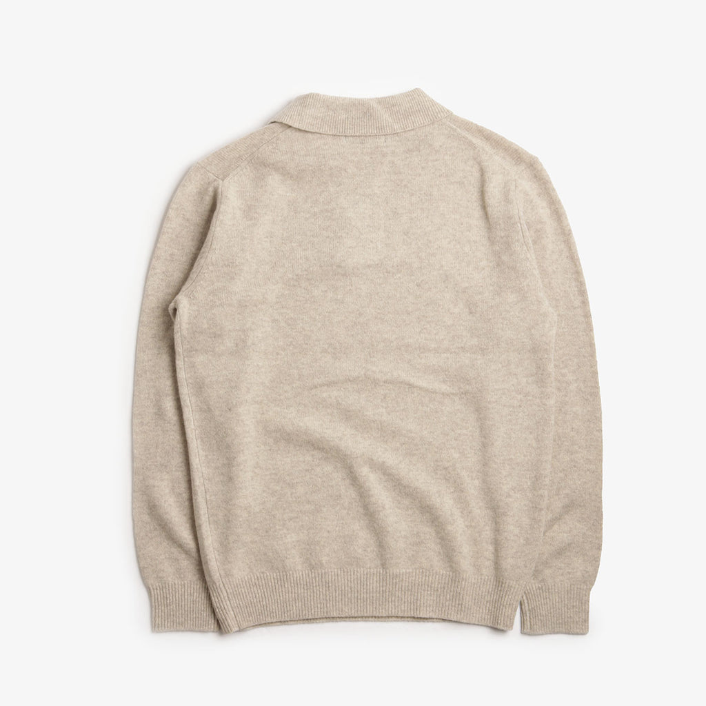 Beams Plus 9G Knit Polo Shirt, Beige, Detail Shot 4