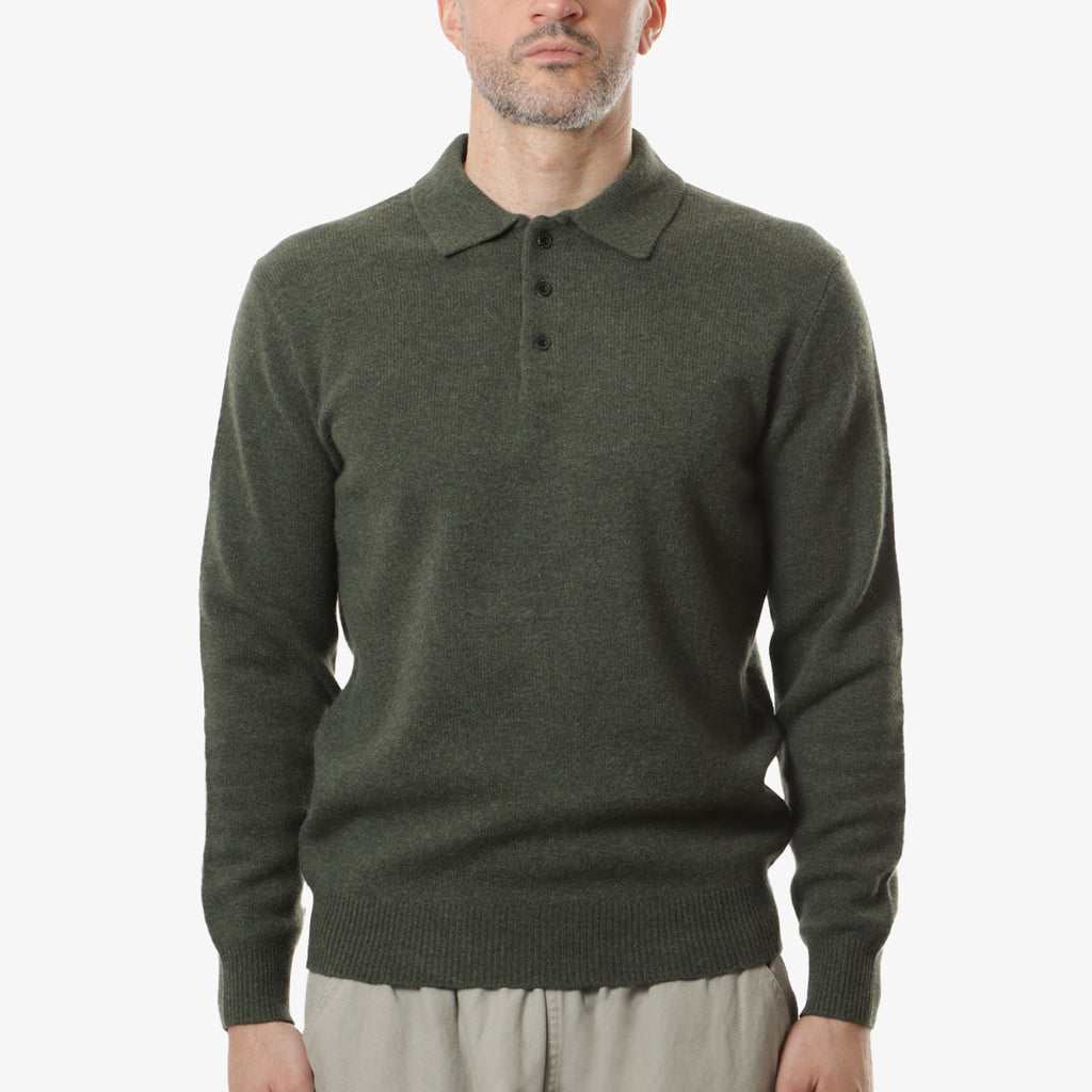 Beams Plus 9G Knit Polo Shirt, Green, Detail Shot 1