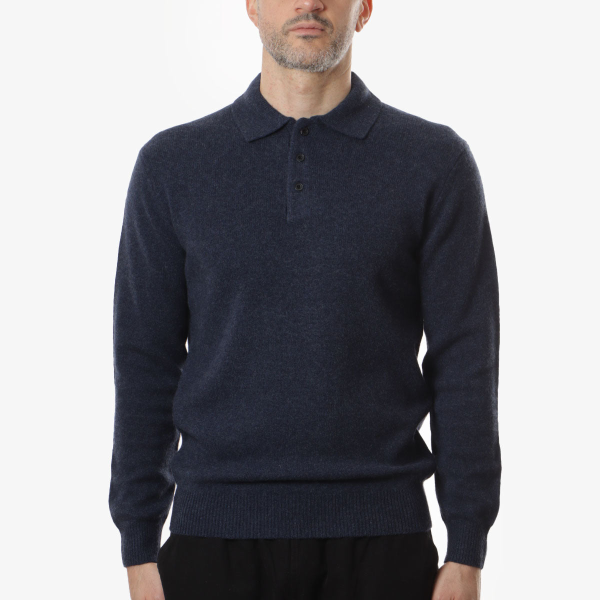 main Beams Plus 9G Knit Polo Shirt, Navy, Detail Shot 1
