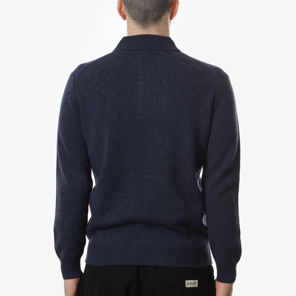 Beams Plus 9G Knit Polo Shirt, Navy, Detail Shot 3