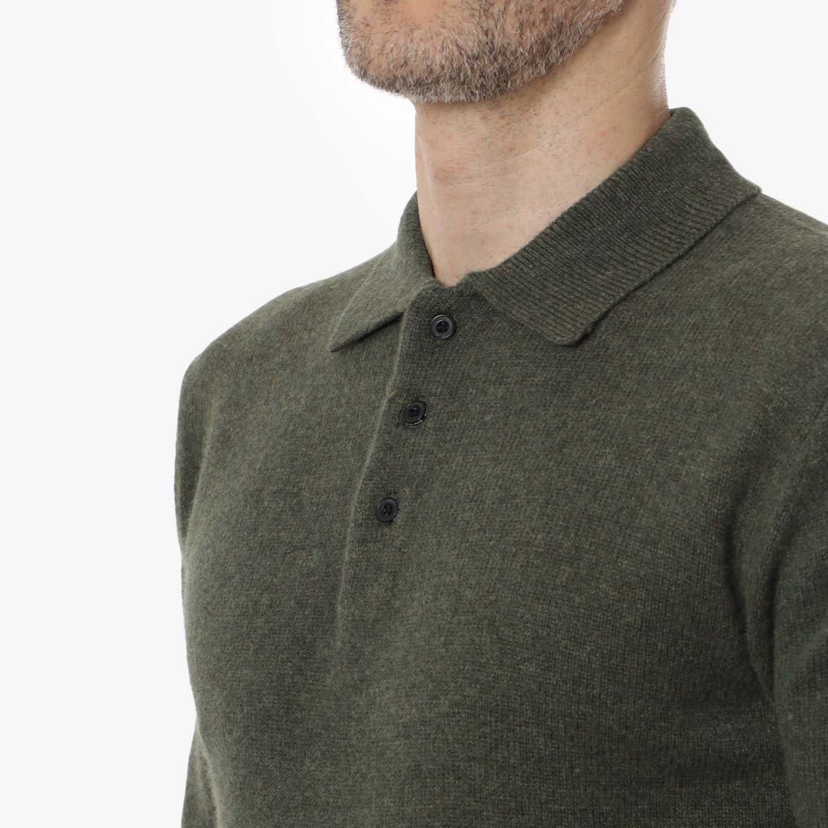 Beams Plus 9G Knit Polo Shirt, Green, Detail Shot 2