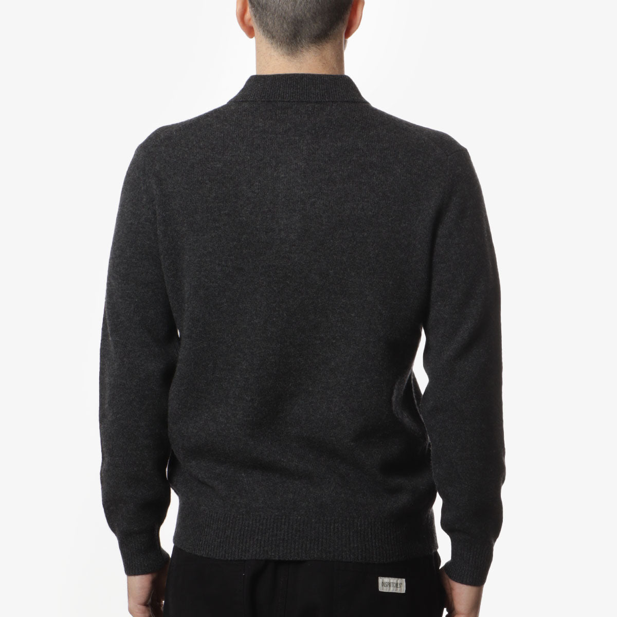 Beams Plus 9G Knit Polo Shirt, Charcoal, Detail Shot 2