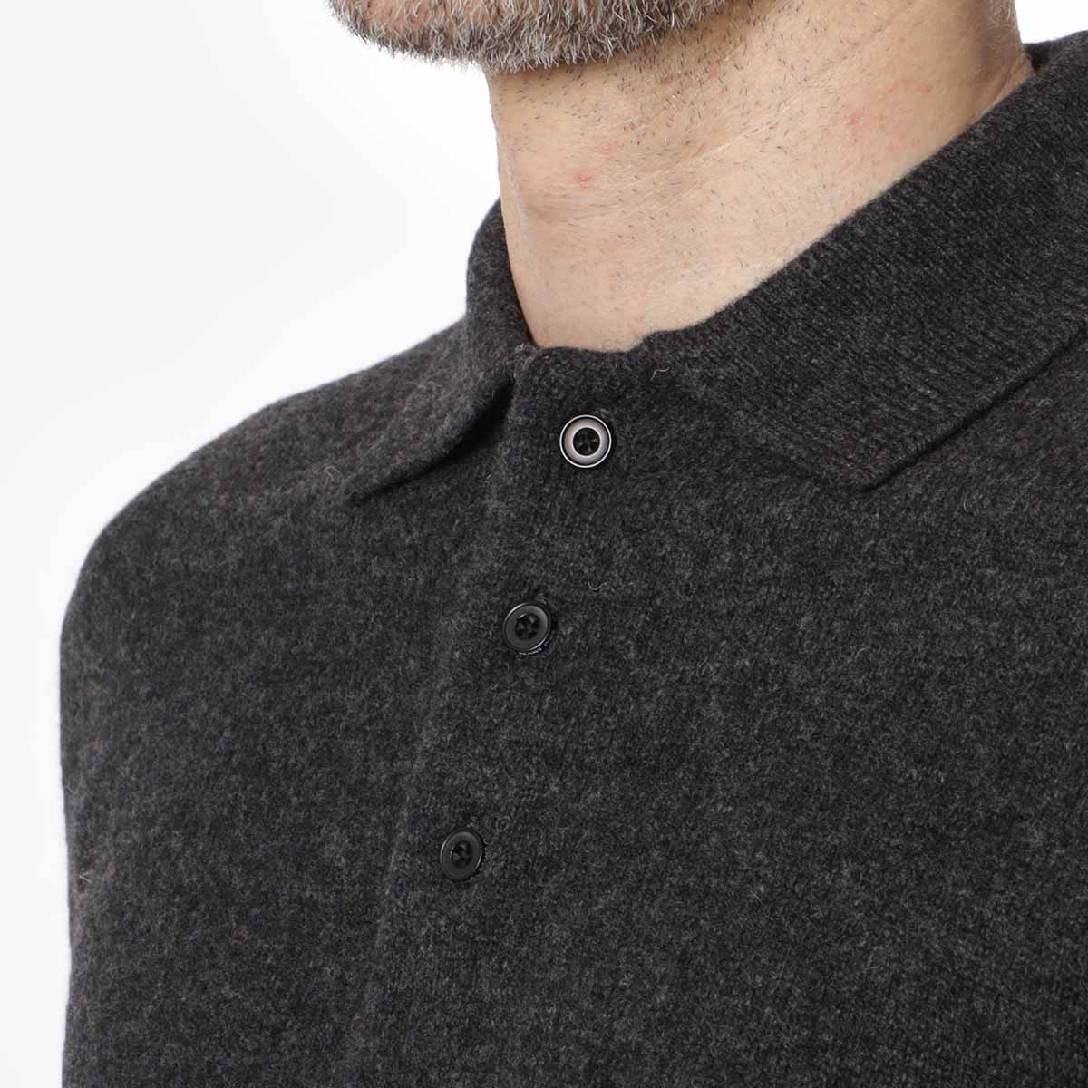 Beams Plus 9G Knit Polo Shirt, Charcoal, Detail Shot 3