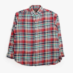 thumbnail Beams Plus Button Down Classic Fit Indian Flannel Plaid Shirt, Red Plaid, Detail Shot 1