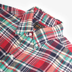 thumbnail Beams Plus Button Down Classic Fit Indian Flannel Plaid Shirt, Red Plaid, Detail Shot 2