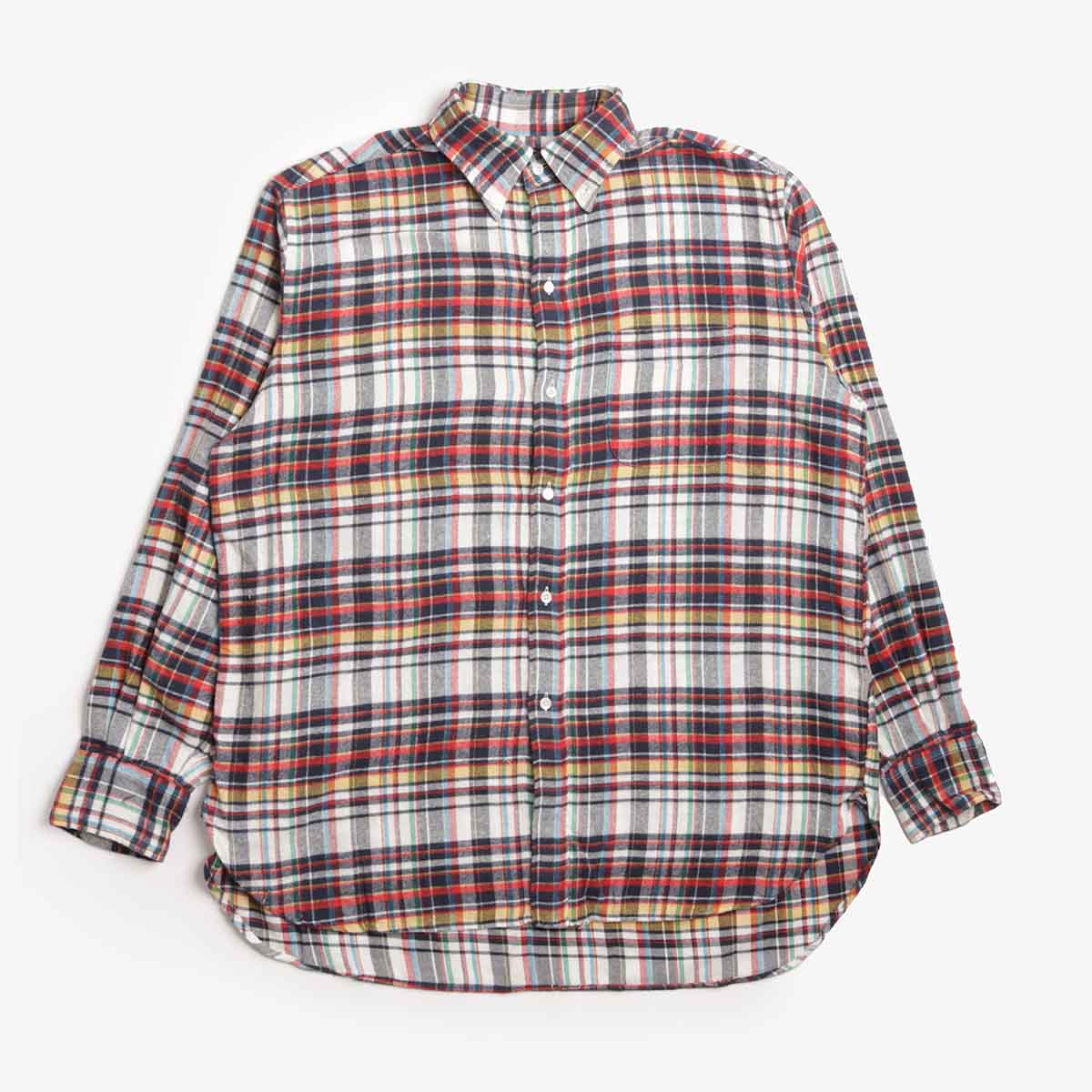 Beams Plus Button Down Classic Fit Indian Flannel Plaid Shirt, White Plaid, Detail Shot 1
