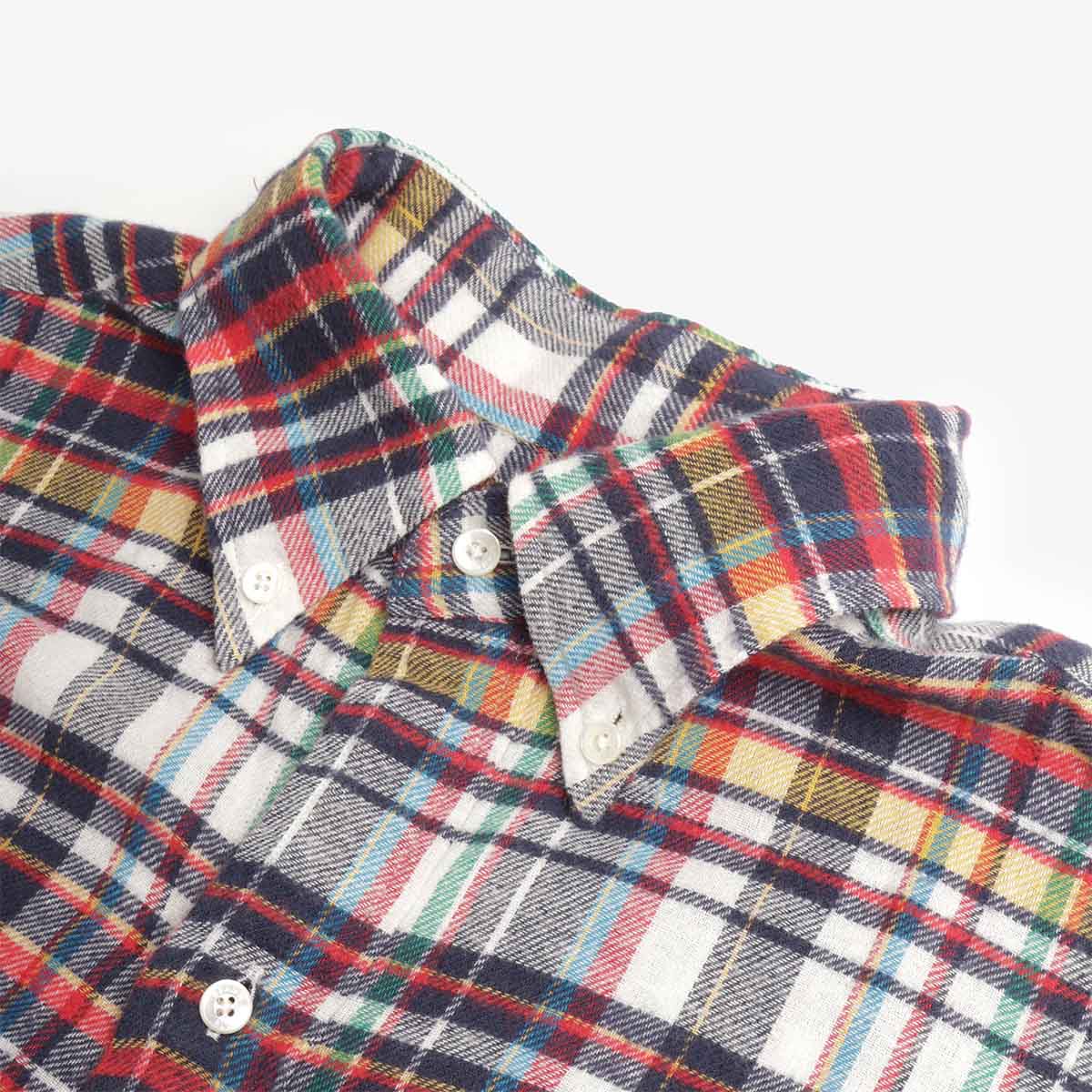 Beams Plus Button Down Classic Fit Indian Flannel Plaid Shirt, White Plaid, Detail Shot 2