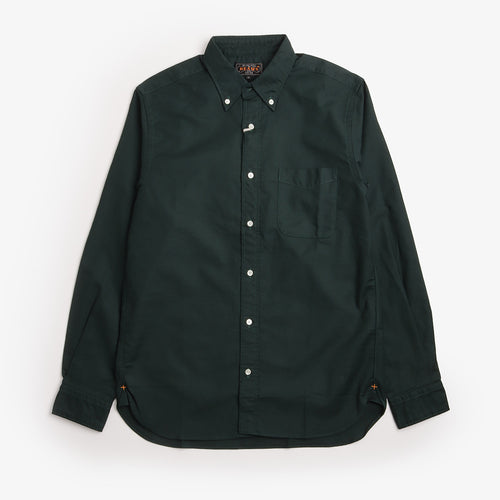 Beams Plus Button Down Color Oxford Shirt in Green, front view