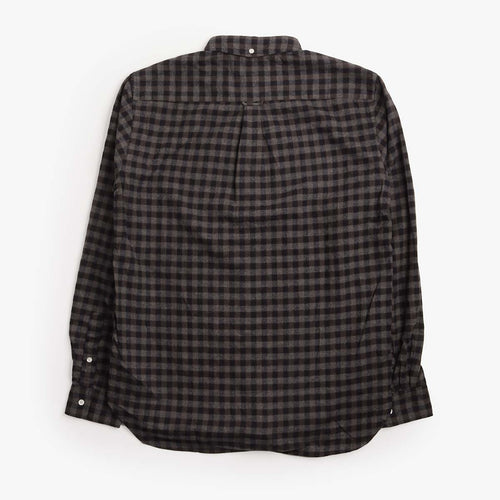 Beams Plus Button Down Gingham Check Shaggy Shirt in Grey/Black check, back view