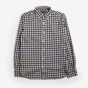 Beams Plus Button Down Gingham Check Shaggy Shirt - Navy