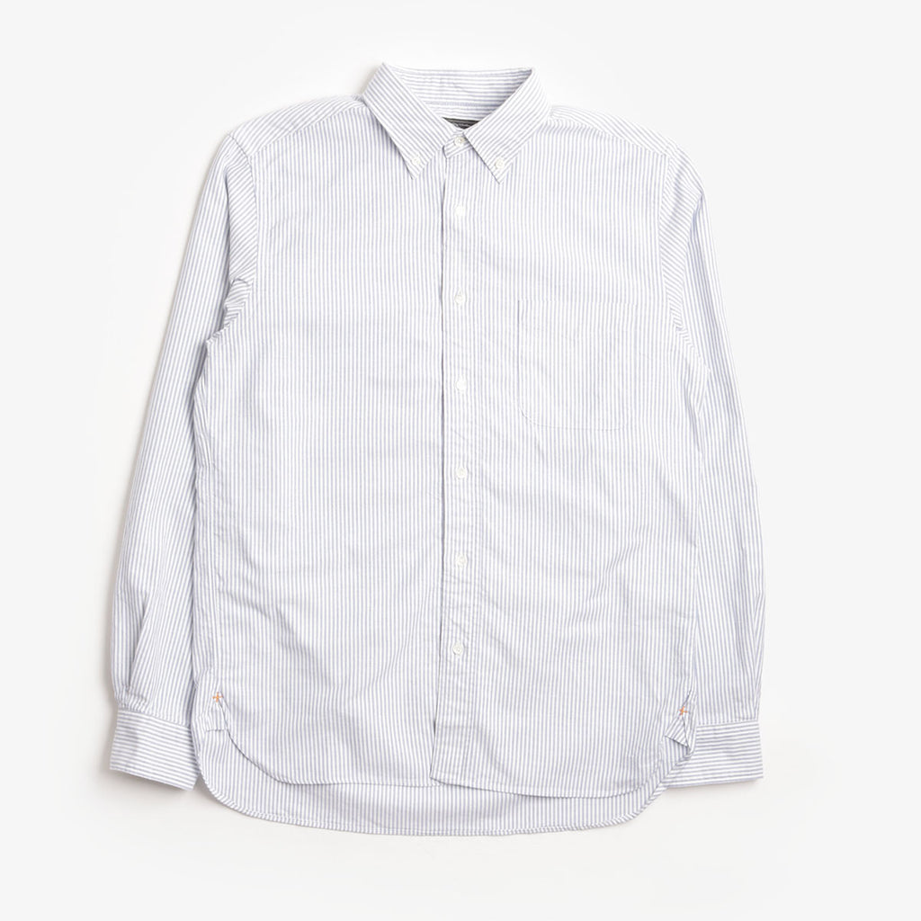 Beams Plus Button Down Oxford Candy Stripe Shirt, Blue, Detail Shot 1