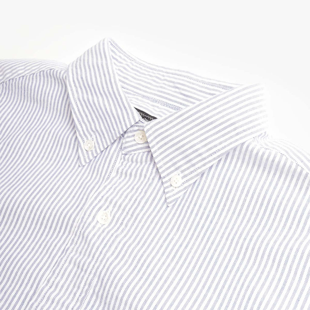Beams Plus Button Down Oxford Candy Stripe Shirt, Blue, Detail Shot 3