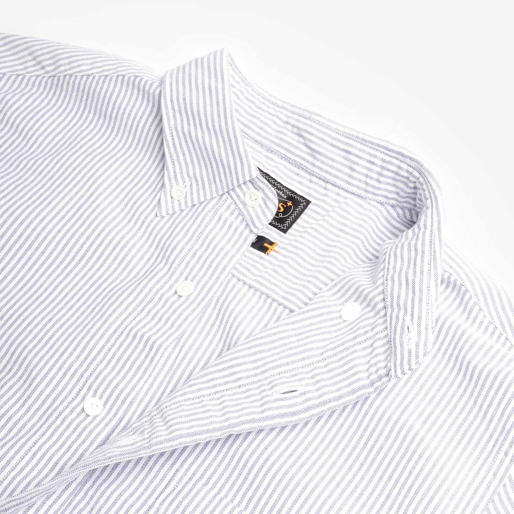 Beams Plus Button Down Oxford Candy Stripe Shirt, Blue, Detail Shot 4