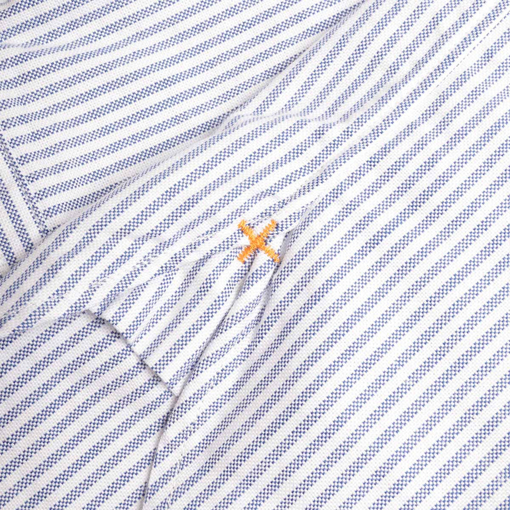 Beams Plus Button Down Oxford Candy Stripe Shirt, Blue, Detail Shot 5