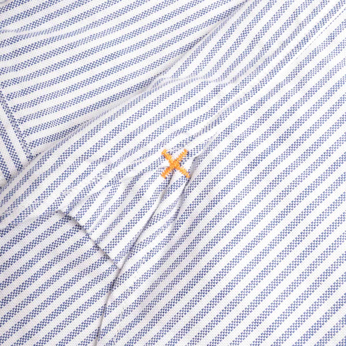 Beams Plus Button Down Oxford Candy Stripe Shirt, Blue, Detail Shot 5