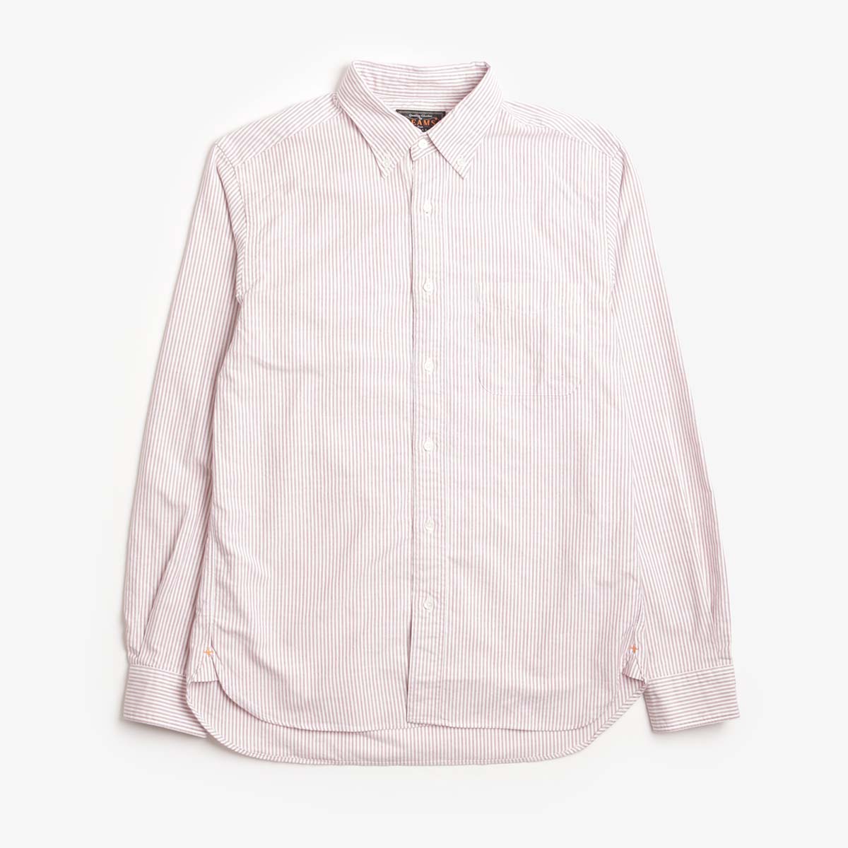 main Beams Plus Button Down Oxford Candy Stripe Shirt, Wine, Detail Shot 1