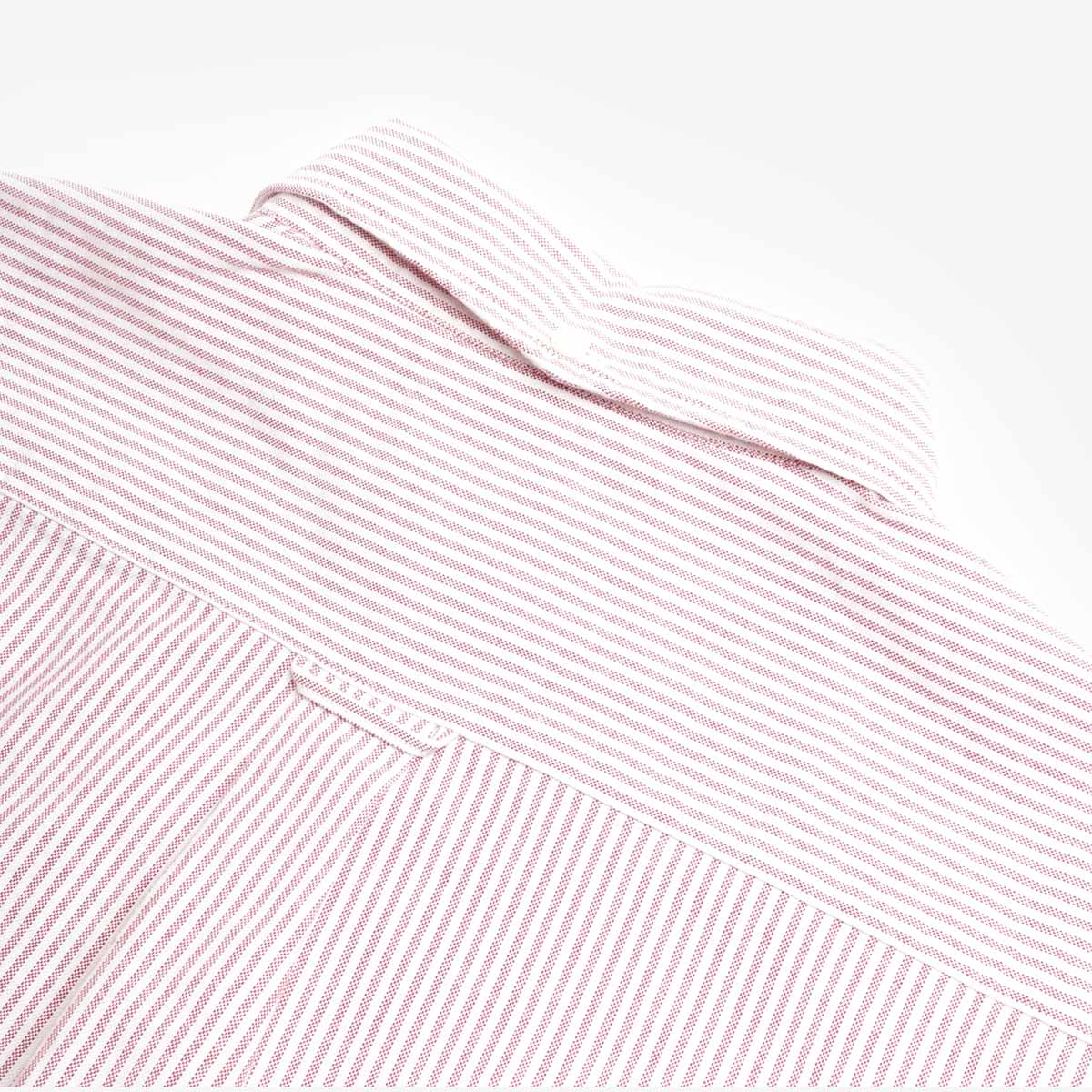 Beams Plus Button Down Oxford Candy Stripe Shirt, Wine, Detail Shot 5