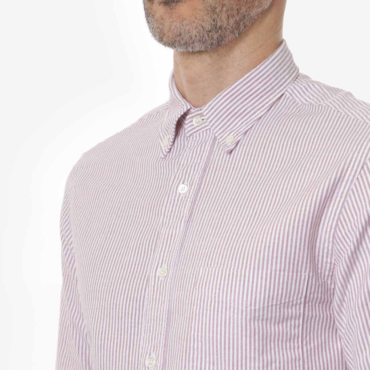 main Beams Plus Button Down Oxford Candy Stripe Shirt, Wine, Detail Shot 2