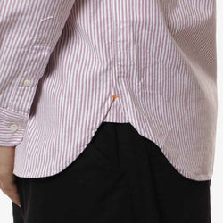 thumbnail Beams Plus Button Down Oxford Candy Stripe Shirt, Wine, Detail Shot 3