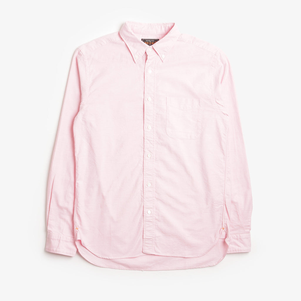 Beams Plus Button Down Oxford Shirt, Pink, Detail Shot 1