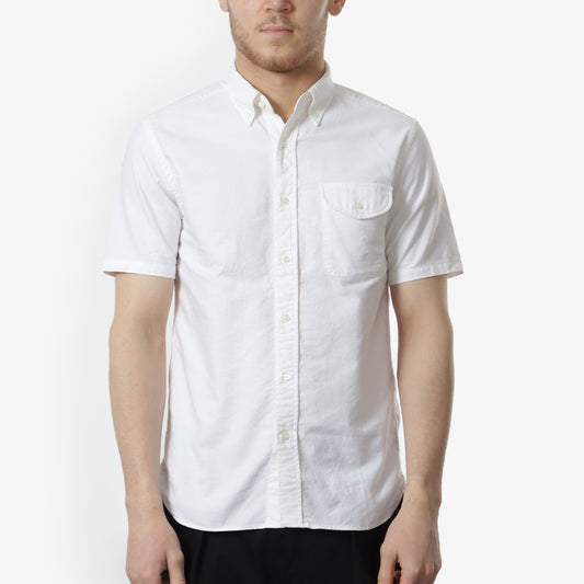 Beams Plus Button Down Short Sleeve Oxford Shirt, White, Detail Shot 1