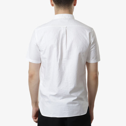 Beams Plus Button Down Short Sleeve Oxford Shirt, White, Detail Shot 3