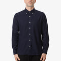 Beams Plus Button Down Solid Flannel Shirt, Navy, Detail Shot 1