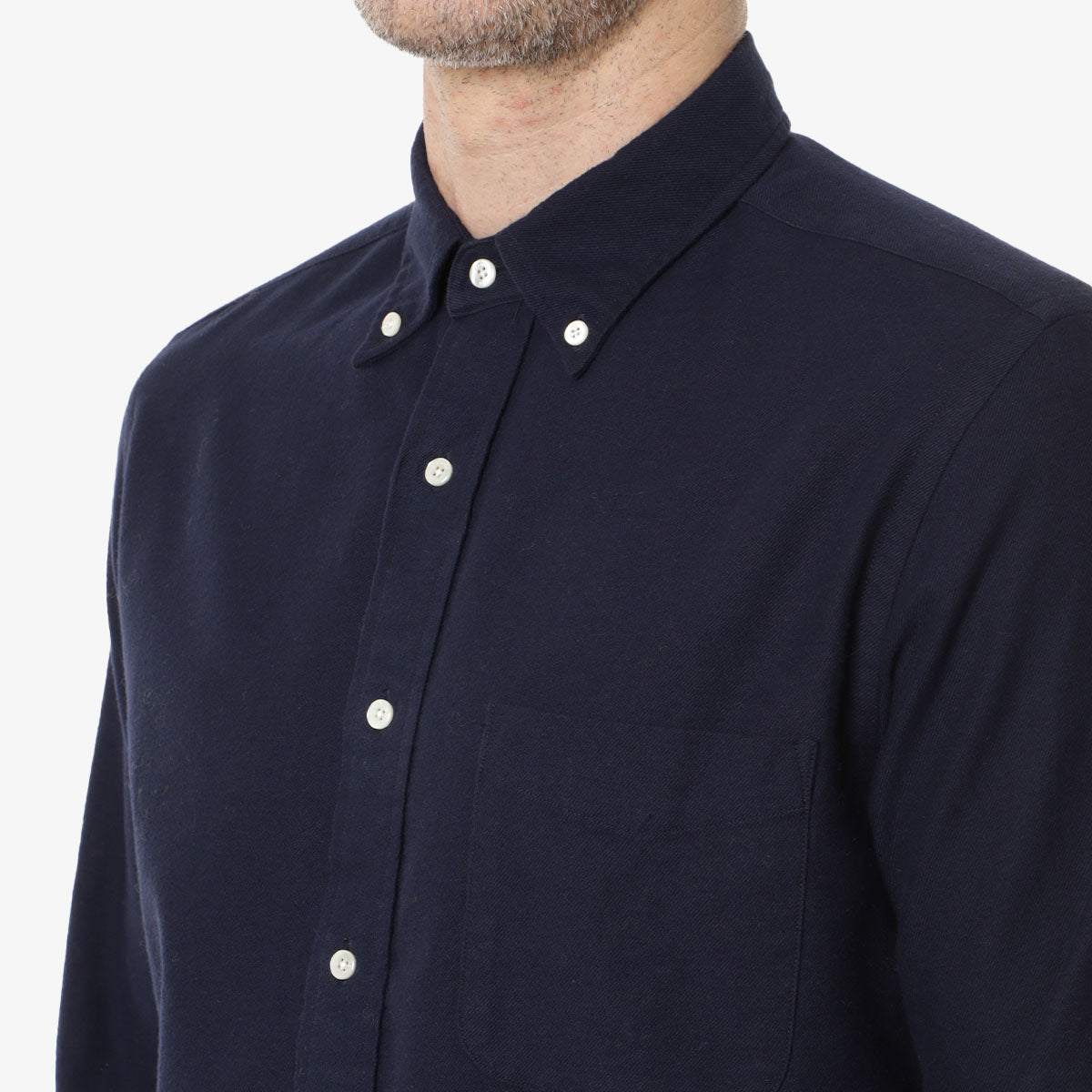 Beams Plus Button Down Solid Flannel Shirt, Navy, Detail Shot 2