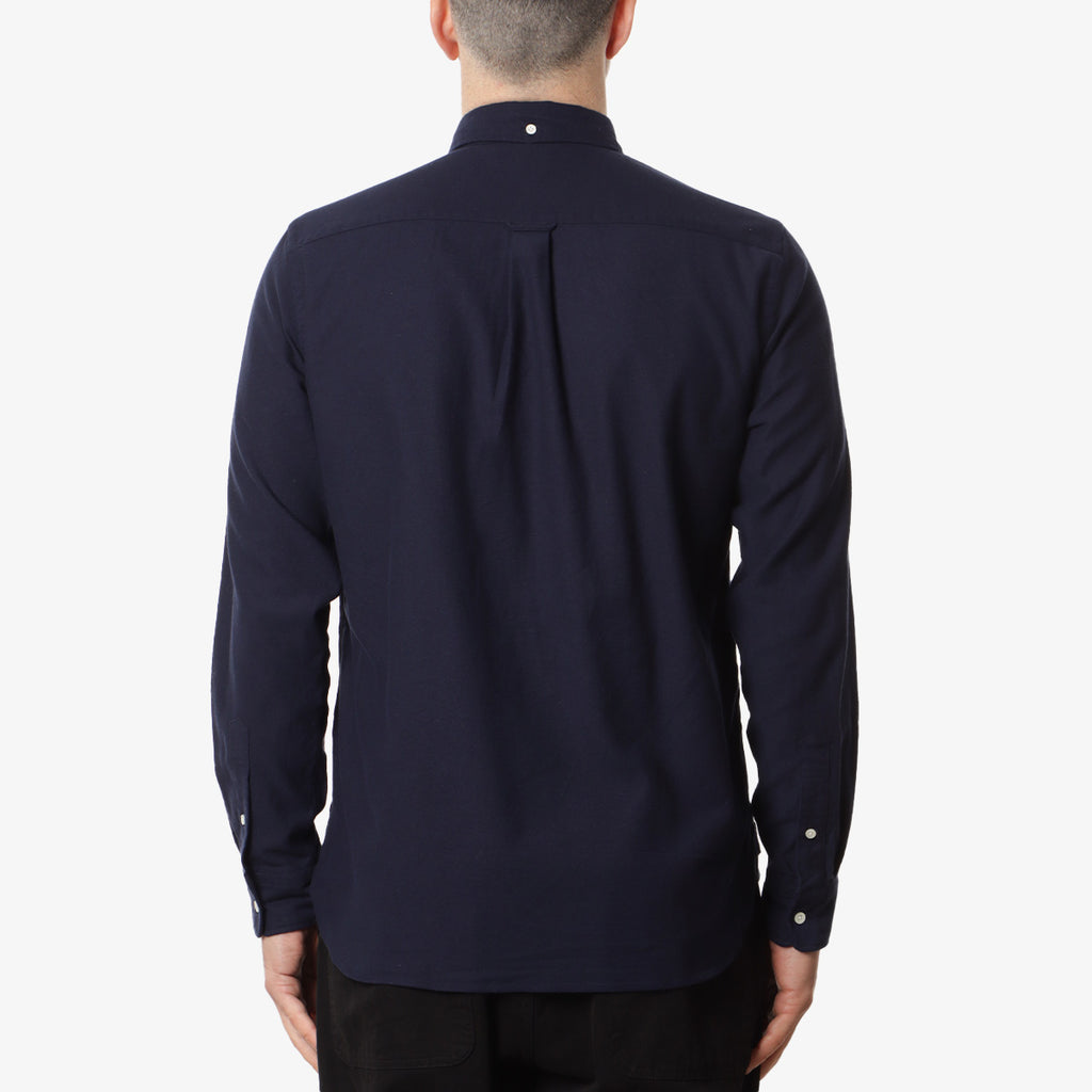 Beams Plus Button Down Solid Flannel Shirt, Navy, Detail Shot 3