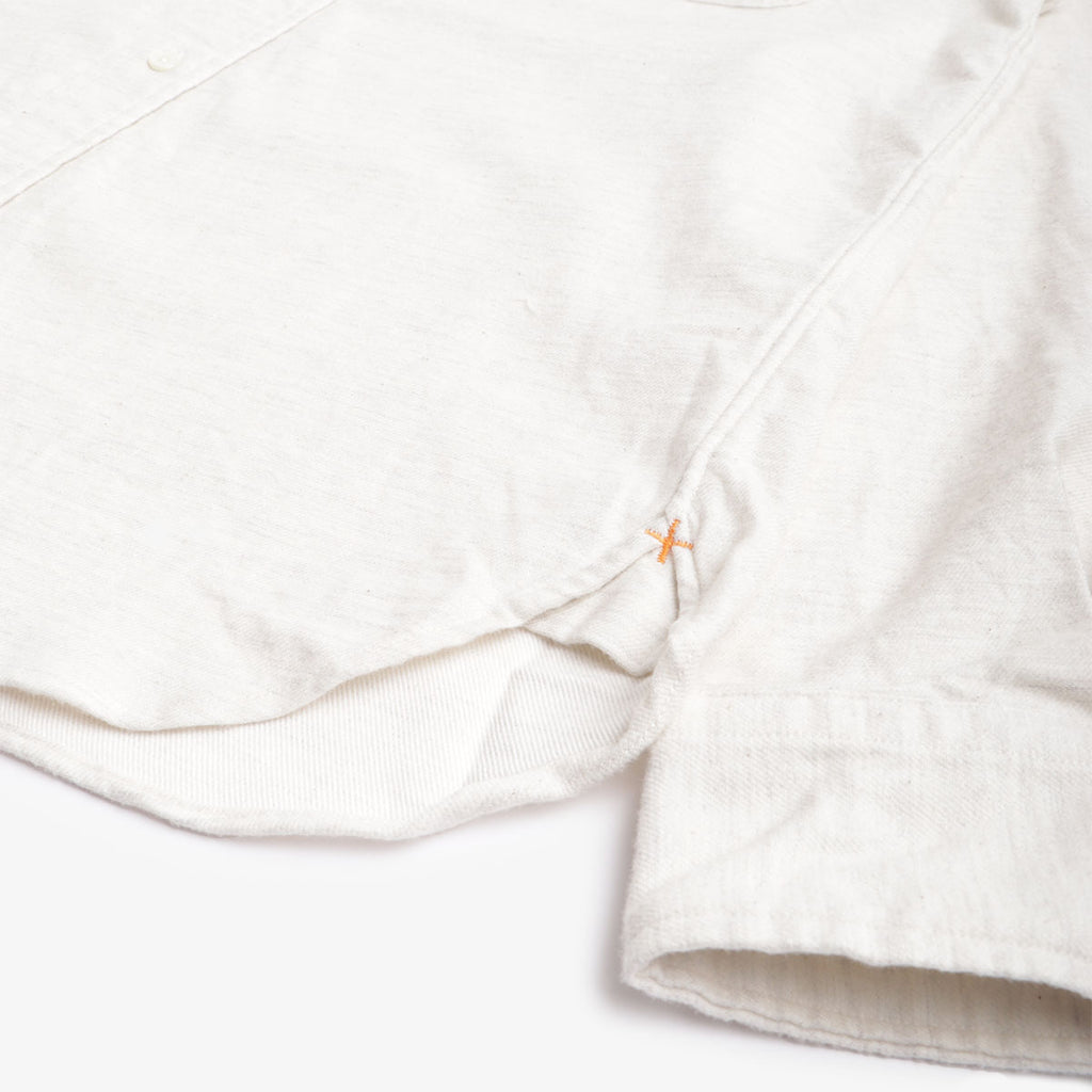 Beams Plus Button Down Solid Flannel Shirt, Off White, Detail Shot 3
