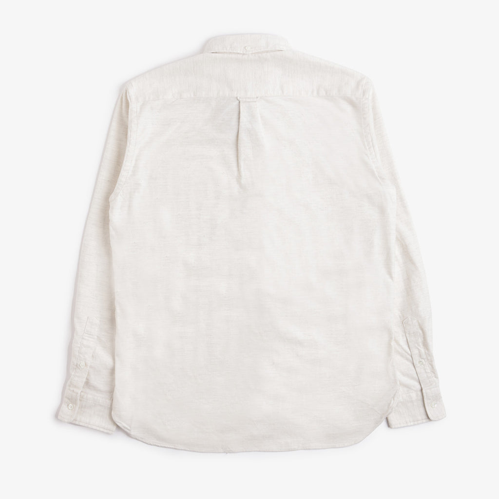 Beams Plus Button Down Solid Flannel Shirt, Off White, Detail Shot 4