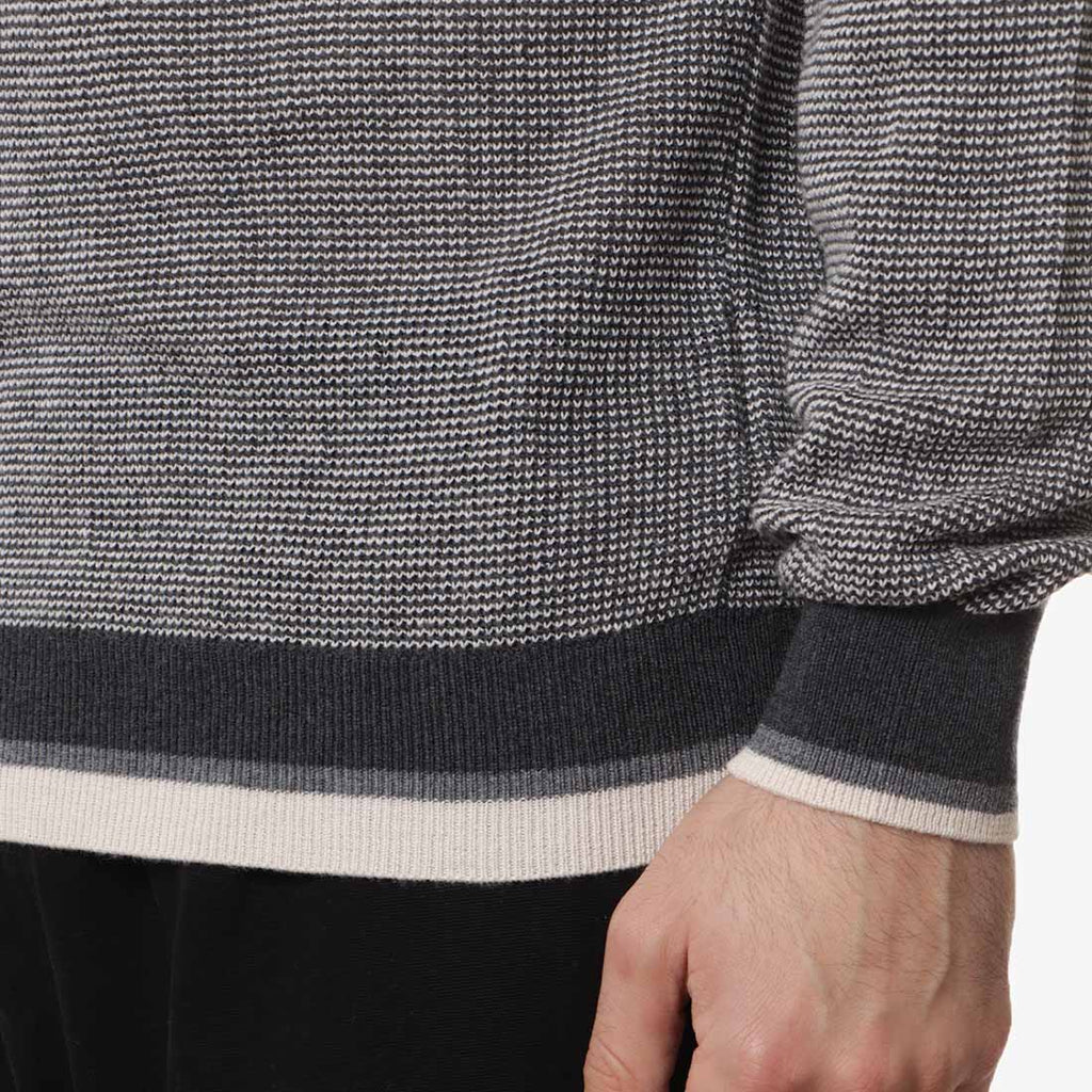 Beams Plus Collar Line Knit Polo Shirt, Charcoal, Detail Shot 3