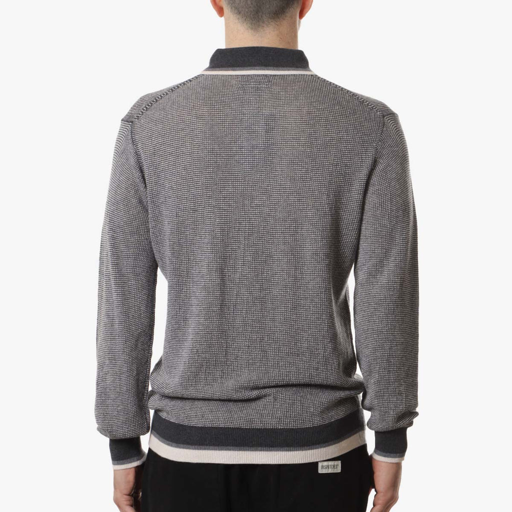 Beams Plus Collar Line Knit Polo Shirt, Charcoal, Detail Shot 4