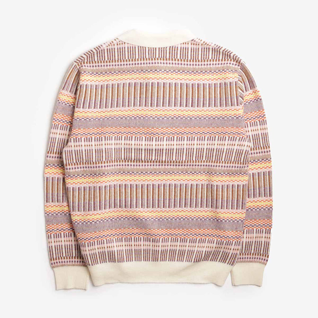 Beams Plus Half Zip Jacquard Knit Polo Shirt, Off White, Detail Shot 2