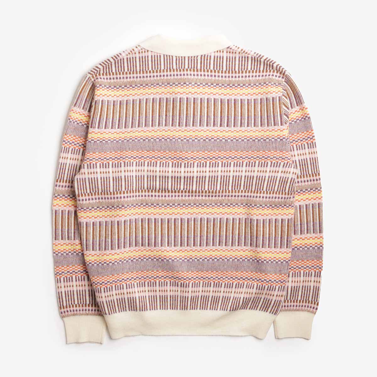 Beams Plus Half Zip Jacquard Knit Polo Shirt, Off White, Detail Shot 2