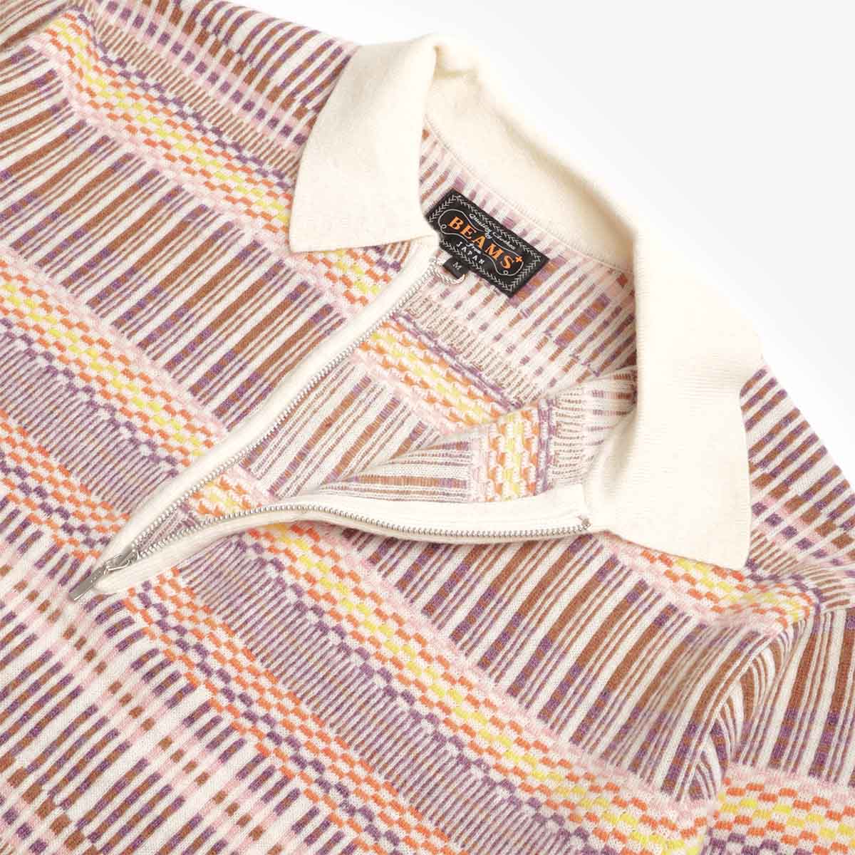 main Beams Plus Half Zip Jacquard Knit Polo Shirt, Off White, Detail Shot 3