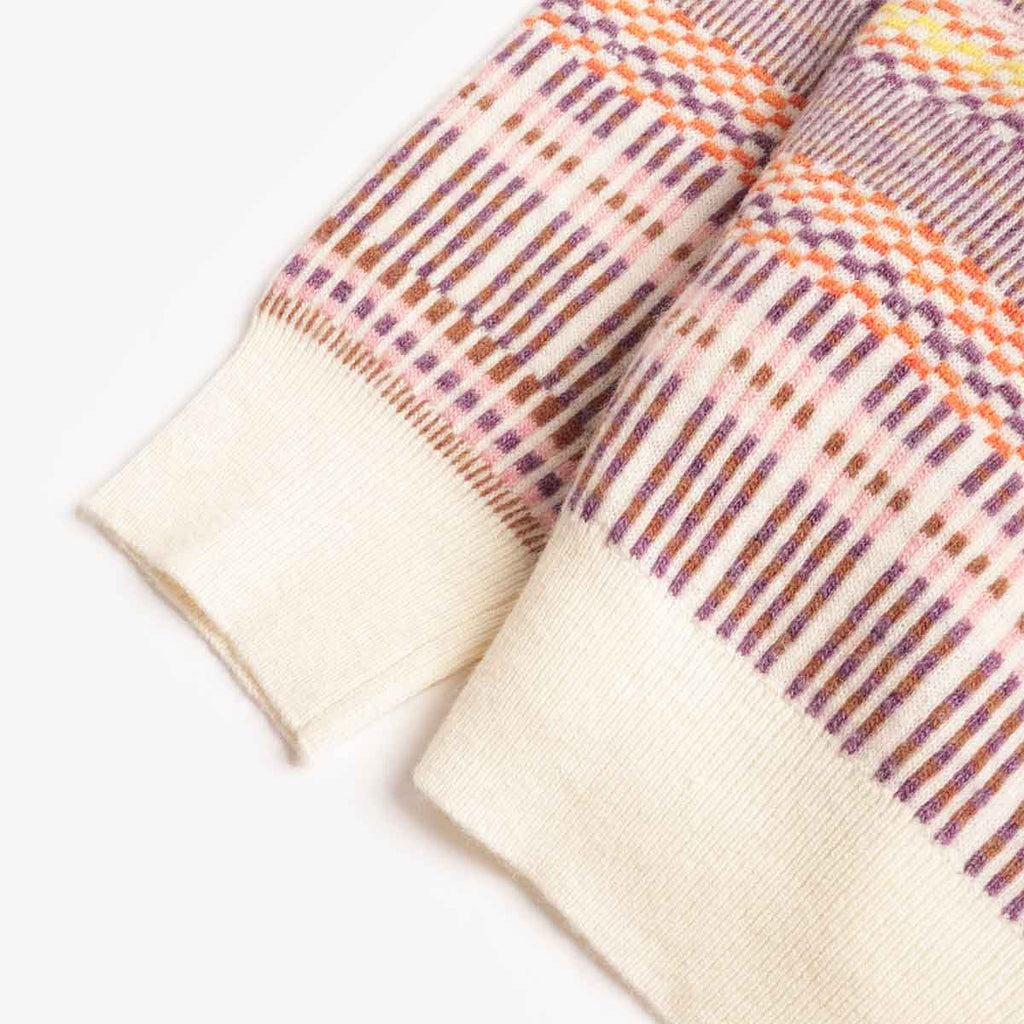 Beams Plus Half Zip Jacquard Knit Polo Shirt, Off White, Detail Shot 4