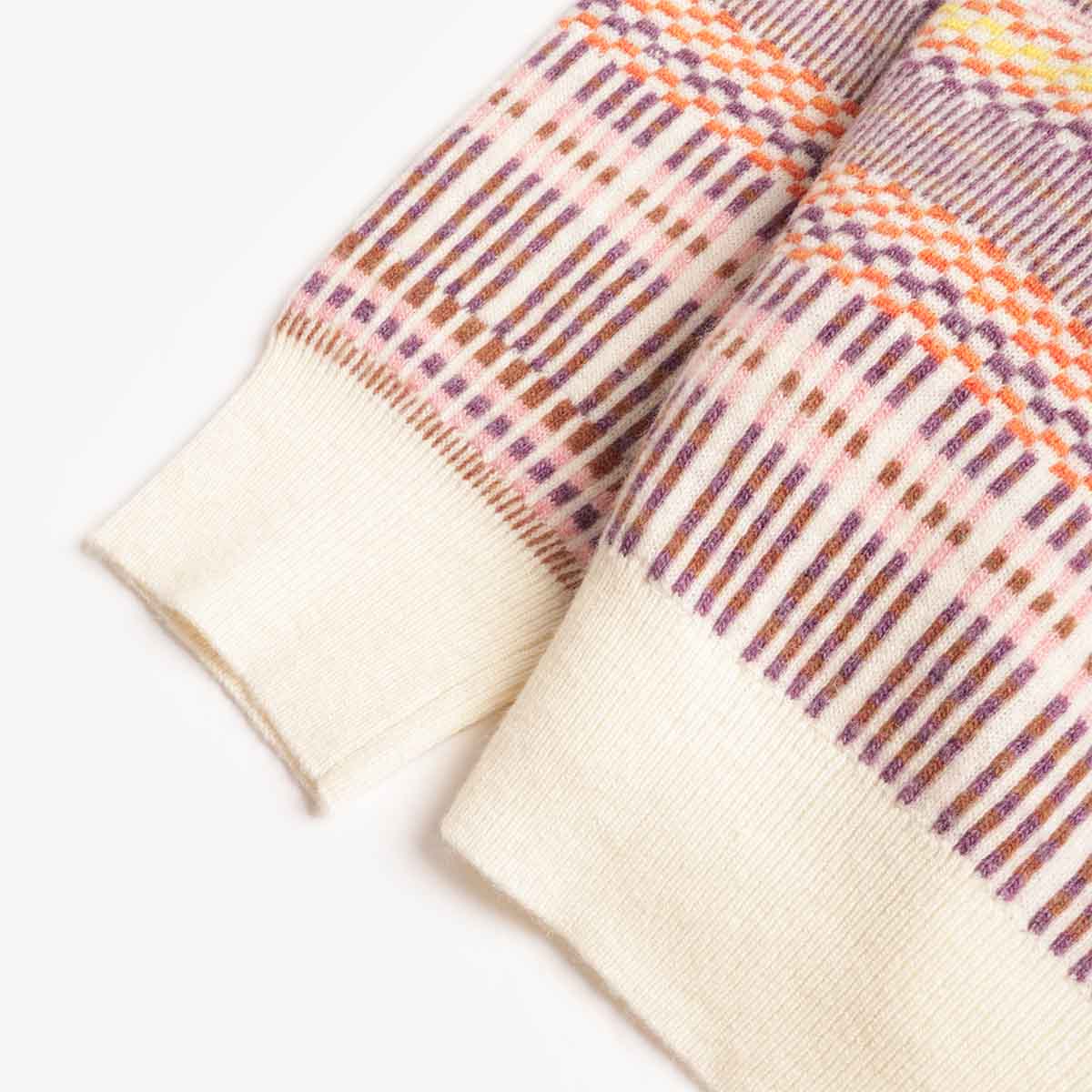 Beams Plus Half Zip Jacquard Knit Polo Shirt, Off White, Detail Shot 4
