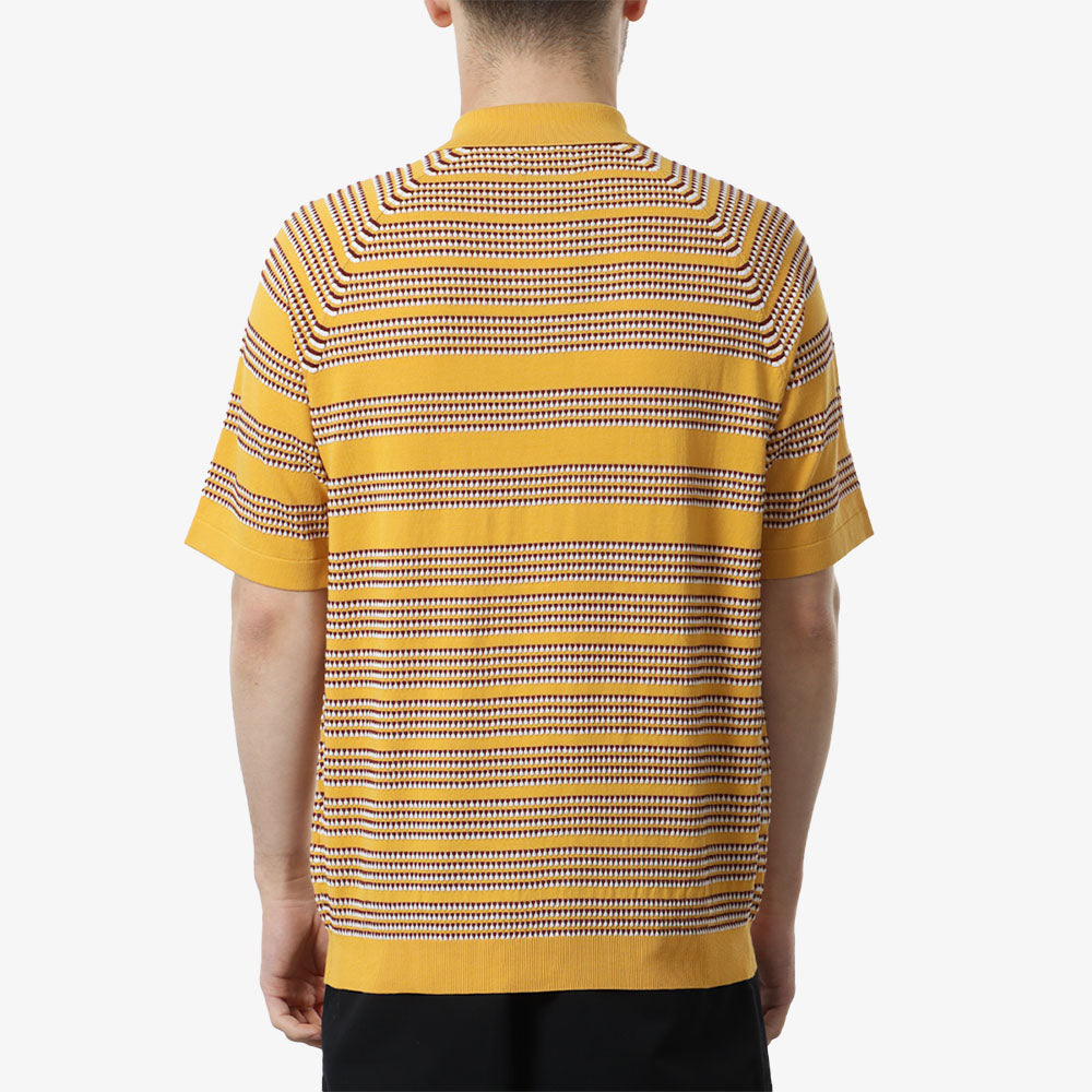 Beams Plus Half Zip Knit Polo Jaquard Shirt, Yellow, Detail Shot 3