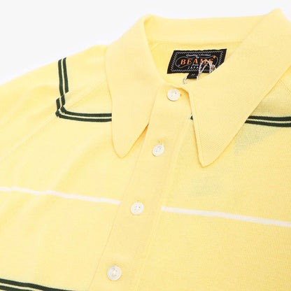 Beams Plus Knit Raglan Polo Shirt, Yellow, Detail Shot 2